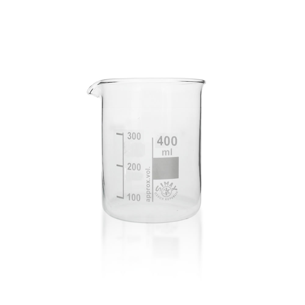 Becherglas 400ml niedrige Form   - Laborbedarf aus Glas  und Kunststoff